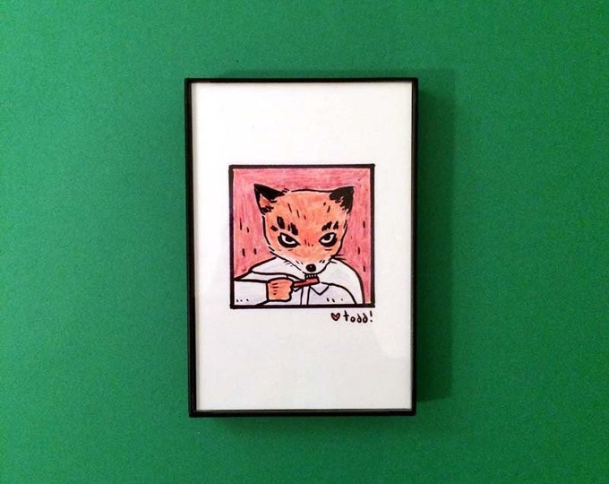 Art, Fantastic Mr Fox, Print, Ash, Toothbrush, 4 x 6 inches, Wes Anderson, movies, film geek, Jason Schwartzman, framed artwork, wall decor