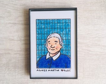 Agnes Martin, Print, 4 x 6, Portrait, Art, Wall, Crayon, Artist, Gift, Pop Culture, Minimal, , Abstract, Grid