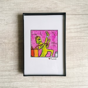 Spaceballs, 4 x 6 inch Print, ink and crayon drawing, Mel Brooks, Alien, movies, art