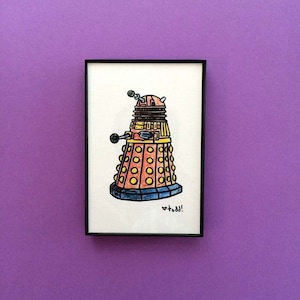 Dalek, Doctor Who, Art, Print, 4 x 6 inches, Television, Science Fiction, Framed Artwork, Illustration, Wall Decor, BBC, Dr Who, Sci Fi