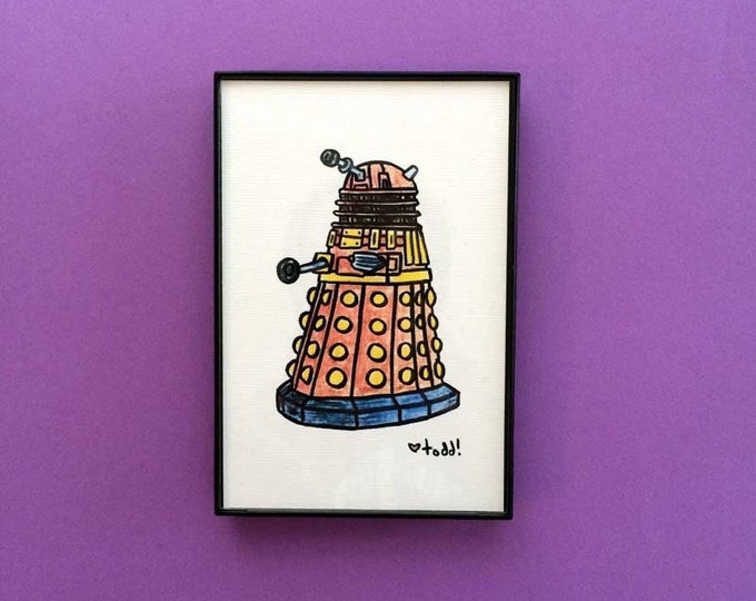 Dalek, Doctor Who, Art, Print, 4 x 6 inches, Television, Science Fiction, Framed Artwork, Illustration, Wall Decor, BBC, Dr Who, Sci Fi