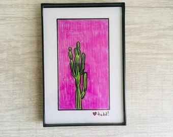 Art, tall Cactus, 4 x 6 inch Print, pink background