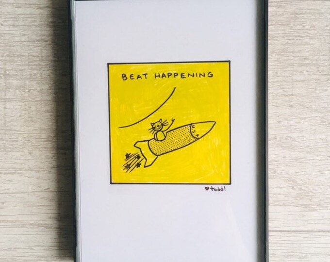 Beat Happening, Art, Print, 4 x 6 inches, music, record cover, album art, illustration, vinyl junkie, gift idea, wall decor