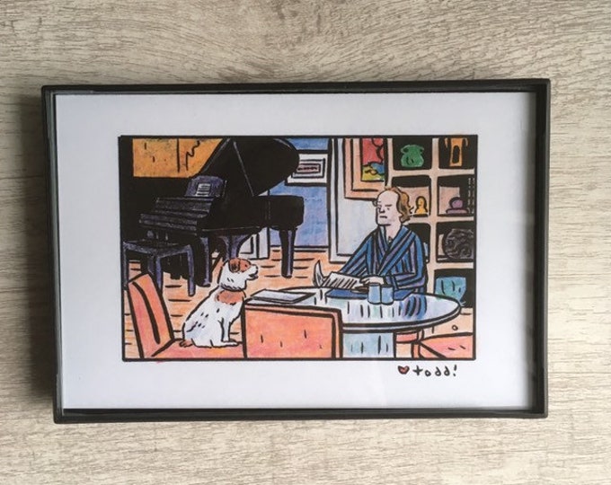 Frasier - Print, 4 x 6 inches, TV, framed artwork, wall decor, art, actor, comedian, Frasier Crane, Eddie, Kelsey Grammer