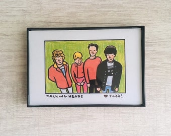 Talking Heads, Print, 4 x 6, Portrait, Art, Wall, Crayon, Music, Gift, Band, Portrait, Pop Culture, New Wave