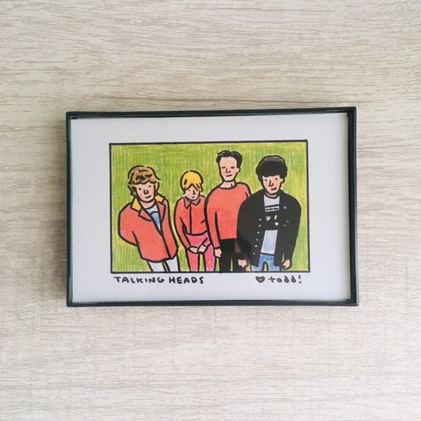 Talking Heads, Print, 4 x 6, Portrait, Art, Wall, Crayon, Music, Gift, Band, Portrait, Pop Culture, New Wave