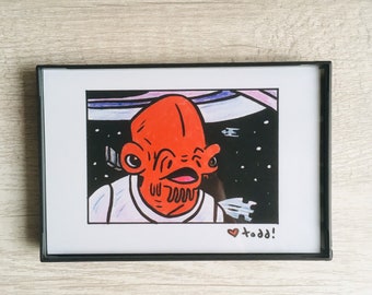 Star Wars - Admiral Ackbar, 4 x 6 inch Print, Crayon Drawing, Movies, Pop Culture, Wall Decor, George Lucas, Jedi