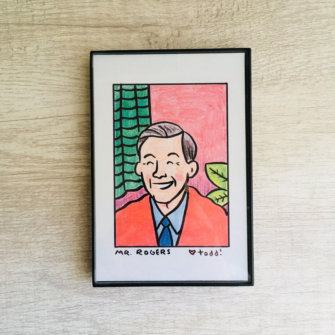 Mister Rogers, Print, 4 X 6, Portrait, Art, Wall, Crayon, TV, Gift