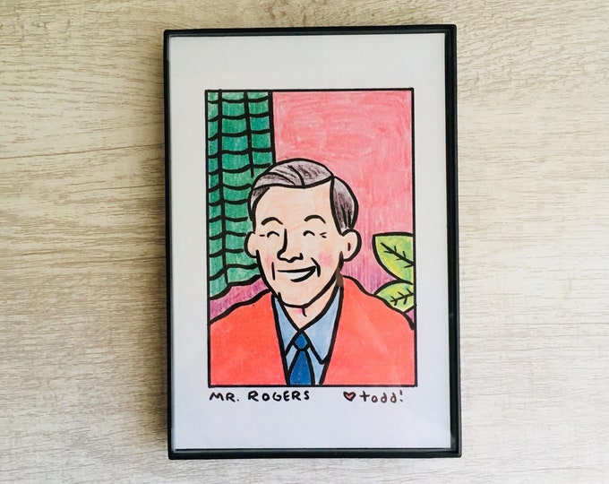 Mister Rogers, Print, 4 x 6, Portrait, Art, Wall, Crayon, TV, Gift, Fred Rogers, Pop Culture