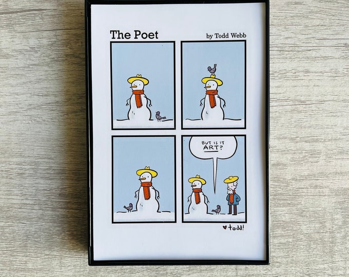Comic Strip - But Is It Art? - The Poet 4x6 inch print, art, comic strip, cartoon, comics, snowman