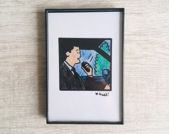 Twin Peaks Art Print: Dale Cooper in Car, David Lynch TV Show (4x6 inches)