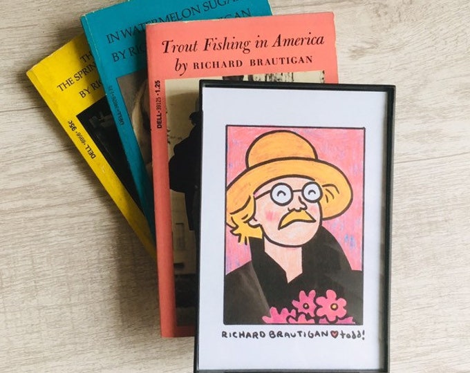 Richard Brautigan, Print, 4 x 6, Portrait, Poetry, Art, Wall, Crayon, Gift, Pop Culture, Poet