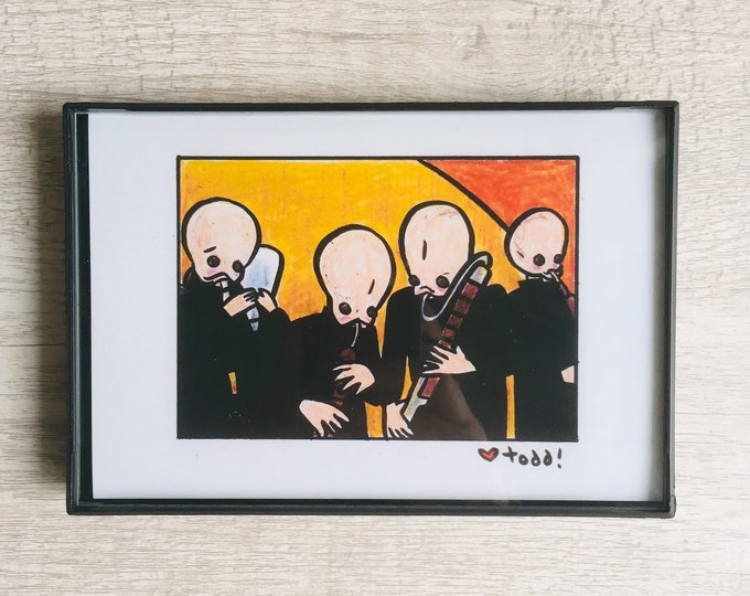 Star Wars - Cantina Band, 4 x 6 inch Print, Crayon Drawing, Movies, Pop Culture, Wall Decor, George Lucas, Jedi