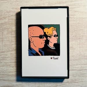 The Fast and the Furious, 4 x 6 inch Print, ink and crayon drawing, Dominic Toretto, Vin Diesel, Paul Walker, movies