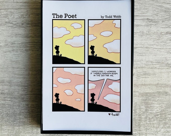 Comic Strip - Room In The Sky - The Poet 4x6 inch print, art, comic strip, cartoon, comics, clouds