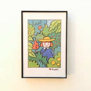 Madeline and flowers, print, 4 x 6 inches, art, children's books, classics, Ludwig Bemelmans, Madeline, kids, wall decor