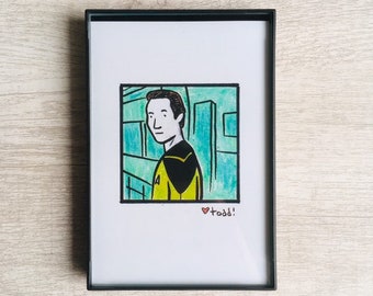 Data - Star Trek - Print, 4 x 6 inches, TV, movies, film geek, framed artwork, wall decor, art, STTNG