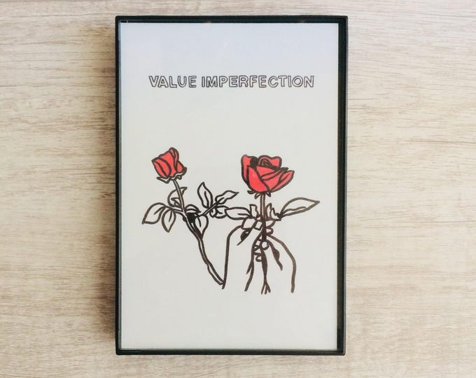 Value Imperfection, 4x6 inch print, ink & crayon, Basic Forms, chance operations, art, drawing, minimalist, flowers, hands