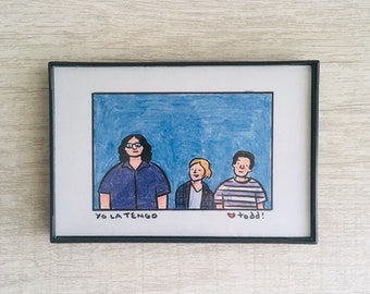 Yo La Tengo, Print, 4 x 6, Portrait, Art, Wall, Crayon, Music, Gift, Band, Portrait, Indie, Pop Culture