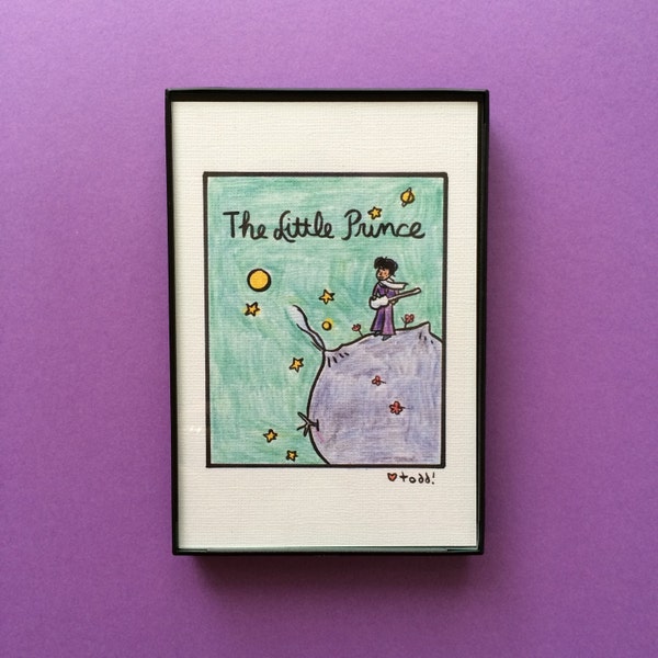 Art, The Little Prince, Prince, Print, mash-up, 4x6 inches, books, music, Antoine De Saint-Exupery, framed artwork, wall decor, Purple Rain