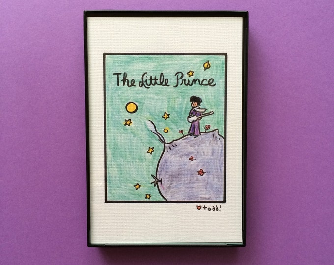 Art, The Little Prince, Prince, Print, mash-up, 4x6 inches, books, music, Antoine De Saint-Exupery, framed artwork, wall decor, Purple Rain