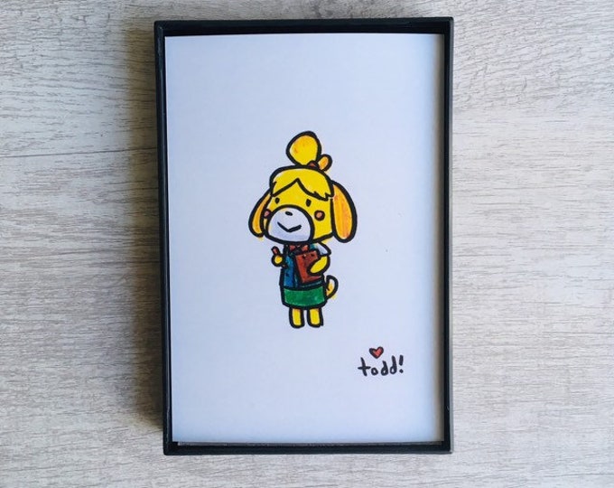Isabelle - Animal Crossing, 4x6 inch print, Video Game, Crayon Drawing, Gift, Gamer, Pop Culture, Wall Decor, Dog, Nintendo