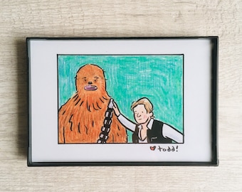Star Wars - Han Solo and Chewbacca, 4 x 6 inch Print, Crayon Drawing, Movies, Pop Culture, Wall Decor, George Lucas, Jedi