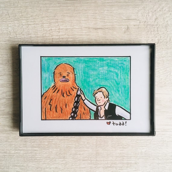 Han Solo & Chewbacca Crayon Art Print: Star Wars Decor (4x6 inch)