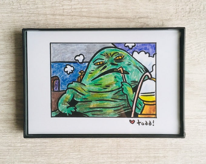 Star Wars - Jabba the Hutt, 4 x 6 inch Print, Crayon Drawing, Movies, Pop Culture, Wall Decor, George Lucas, Jedi