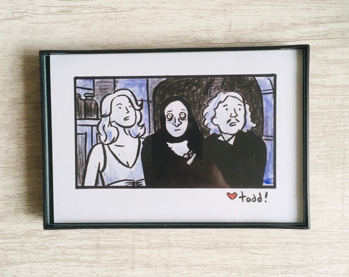 Young Frankenstein, 4 x 6 inch Print, ink and crayon drawing, Mel Brooks, Gene Wilder, movies, art