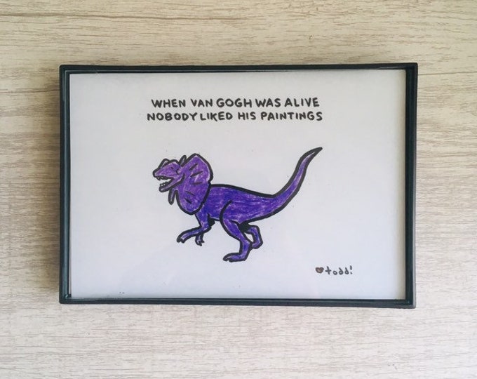 When Van Gogh was alive nobody liked his paintings - 4x6 inch print, ink & crayon, dinosaur, chance operations, art, minimalist, Basic Forms