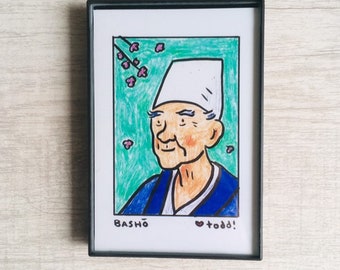 Matsuo Basho, Print, 4 x 6, Portrait, Art, Wall, Crayon, Poet, Gift, Pop Culture, Haiku