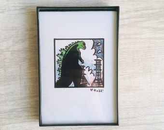 Godzilla, 4 x 6 inch print, art, monster movies, film geek, horror, wall decor, gift idea, cult cinema, Japan, daikaiju, Ishirō Honda