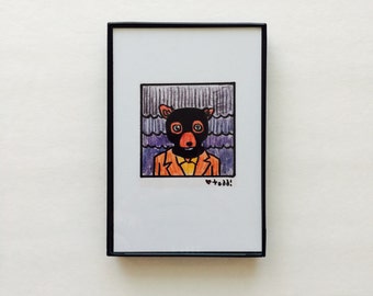 Art, Fantastic Mr Fox, Crazy Eyes, Print, 4 x 6 inches, Wes Anderson, movies, film geek, George Clooney, framed artwork, wall decor