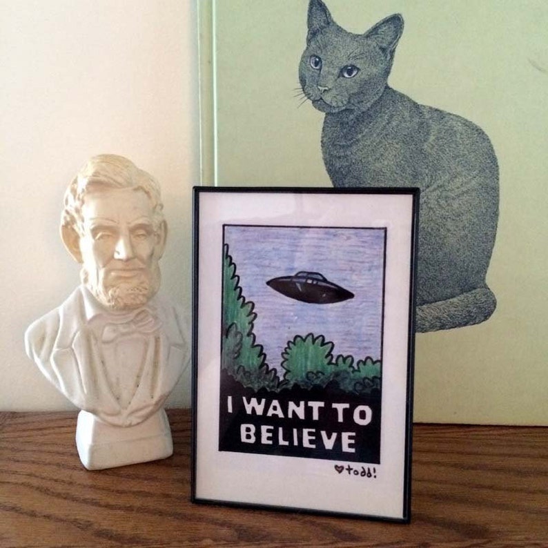 The X Files, 4 x 6 inch Print, I Want To Believe, Crayon Drawing, Illustration, Fox Mulder, UFO, TV, Pop Culture, Wall Decor, Flying Saucer image 4