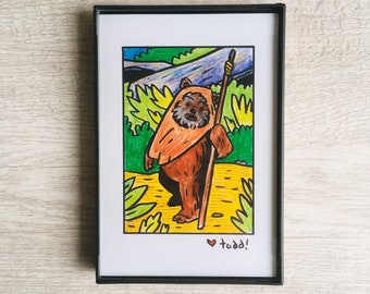 Star Wars - Ewok, 4 x 6 inch Print, Crayon Drawing, Movies, Pop Culture, Wall Decor, George Lucas, Jedi