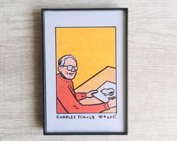 Charles Schulz, Print, 4 x 6, Portrait, Art, Wall, Crayon, Artist, Gift, Pop Culture, Peanuts, Snoopy, Cartoonist