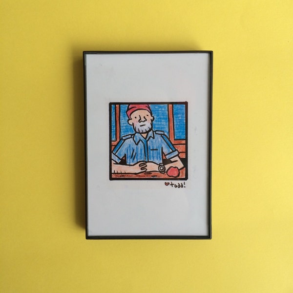 The Life Aquatic With Steve Zissou, Wes Anderson, Art, Print, 4 x 6 inches, movies, Bill Murray, framed artwork, illustration, wall decor