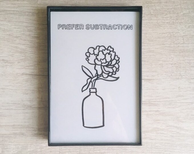 Prefer Subtraction - 4x6 inch print, ink & crayon, Basic Forms, chance operations, art, drawing, minimalist, flowers