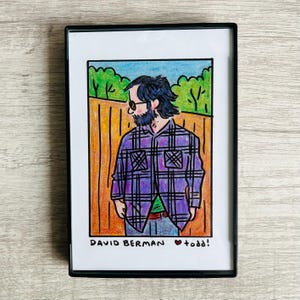 David Berman, Print, 4 x 6, Portrait, Art, Wall, Crayon, Music, Gift, Silver Jews, Purple Mountains, Pop Culture
