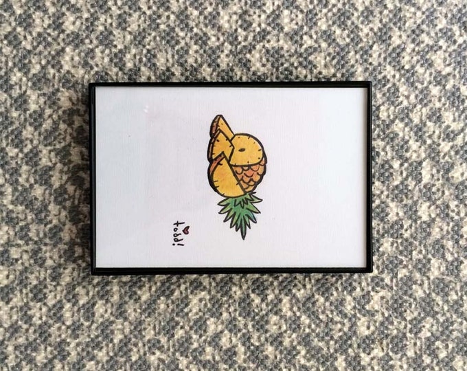 Art, Print, Sliced Pineaple, 4x6 inches, pineapple, framed artwork, wall decor, fruit, tropical, ink and crayon, original drawing, summer