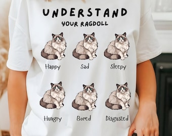 Maglietta unisex per amanti dei gatti Ragdoll: maglietta divertente con le emozioni dei gatti