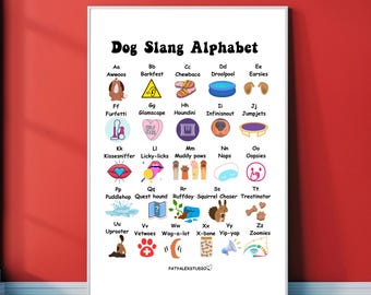 Stampa artistica dell'alfabeto canino: ABC divertente per cani (download digitale)
