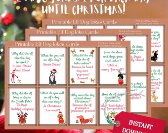 24 biglietti di auguri stampabili con barzellette sui cani elfi: attività natalizie (download digitale)