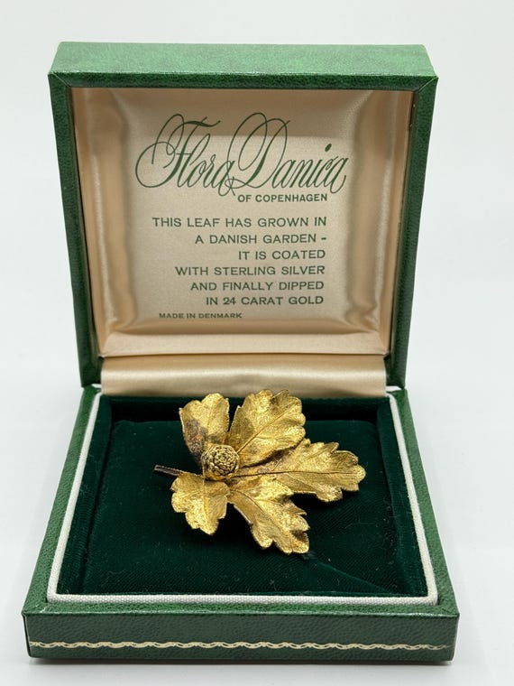 Flora Danica Gold-Dipped Leaf Brooch: Vintage Dan… - image 1