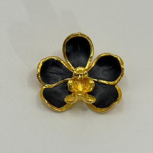 Vintage RISIS gold and black enamel orchid brooch and pendant, natural beauty