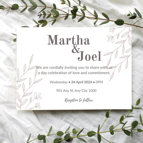Minimalistic Elegant Wedding Invitation and RSVP Cards Floral and Reef design