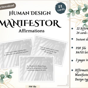 Human Design MANIFESTOR Affirmation cards/Printable/Vision Board Printable/ Self care/ Positive Gratitude/ Manifesting Kit/ DIGITAL/PDF