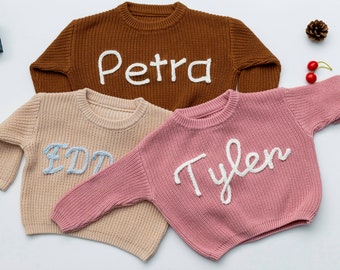 Personalisierter Baby-Namenspullover, besticktes Kinder-Sweatshirt, Strickpullover für Kleinkinder, individueller Babypullover mit Namen, individuelle Babygeschenke