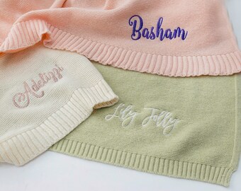Coperta per bebè ricamata, coperta per bebè personalizzata, accogliente coperta in maglia di cotone morbido con nome personalizzato, regalo per bebè per neonati, regalo per baby shower